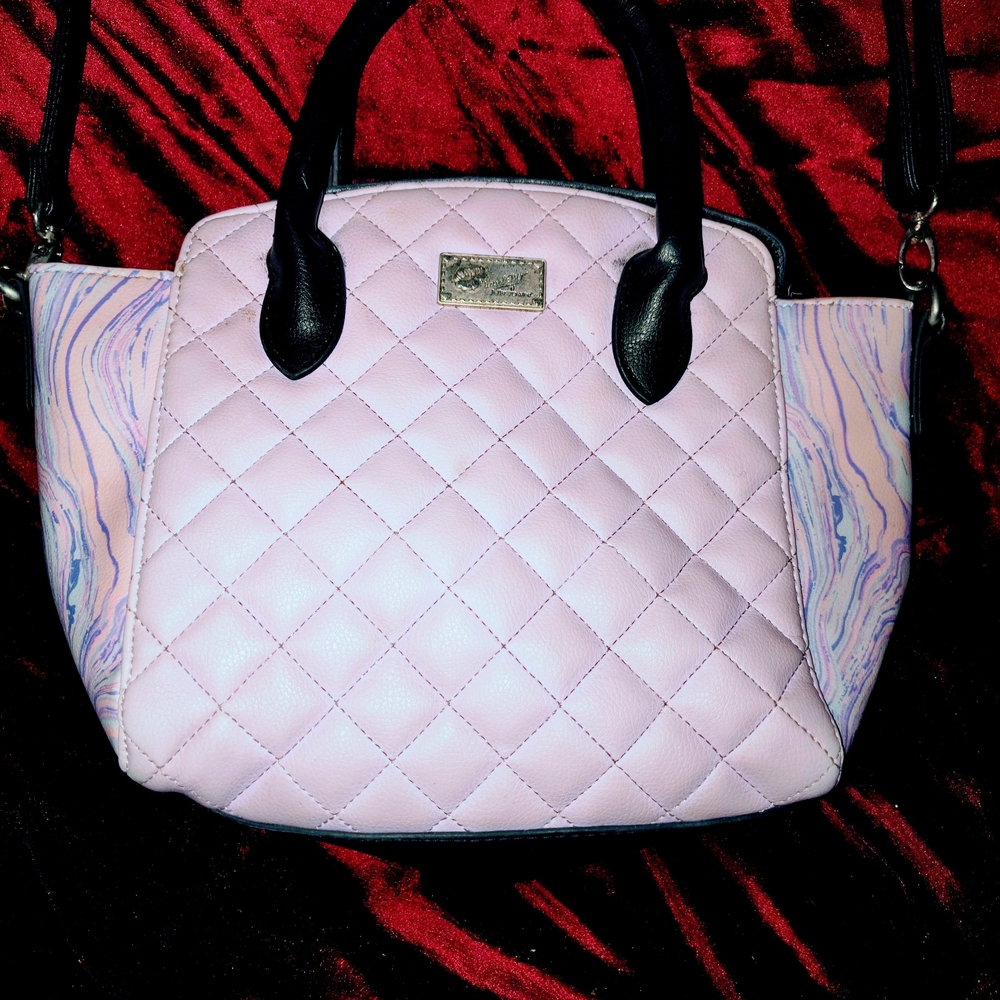 Betsey Johnson Quilted Pink Satchel with Black Handles